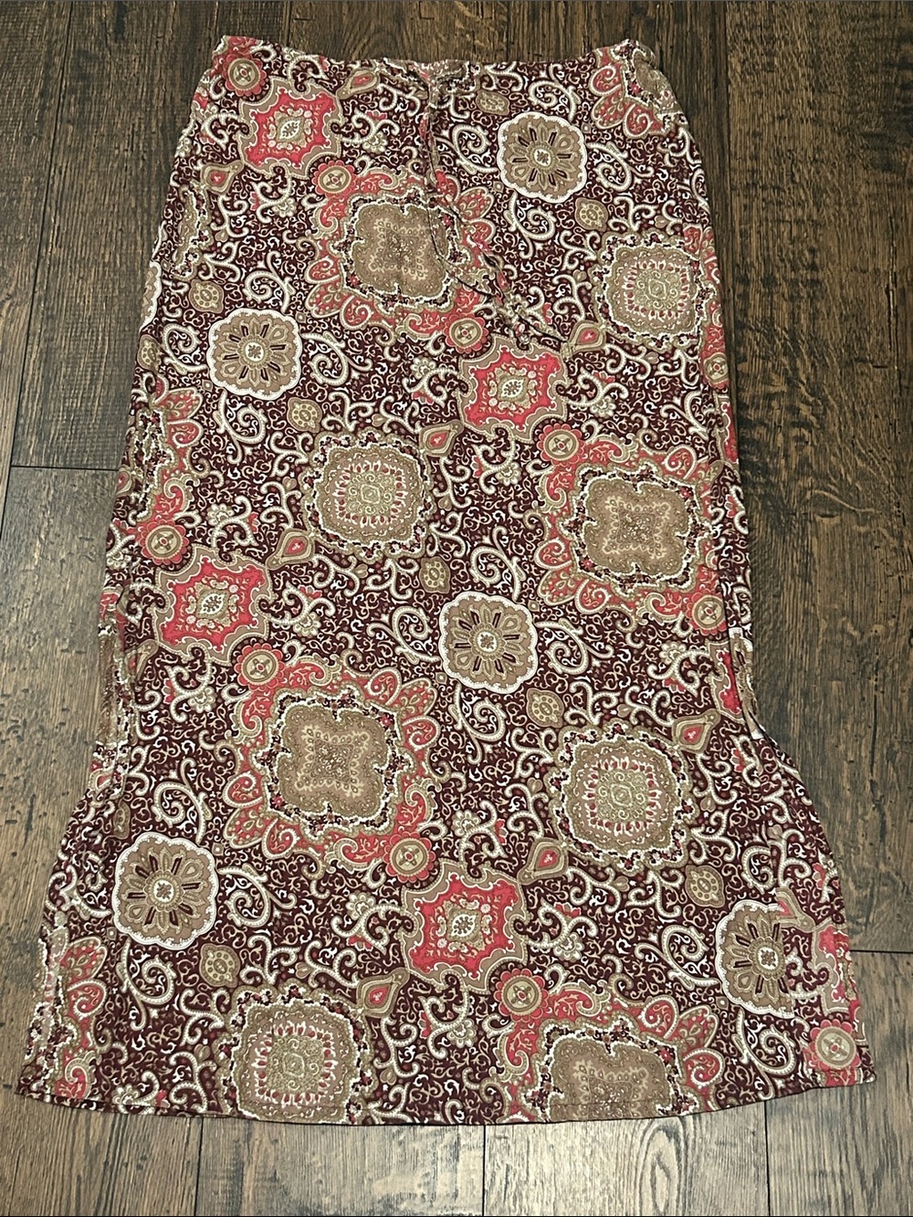 Old Navy Burgundy and Coral Paisley Midi Skirt